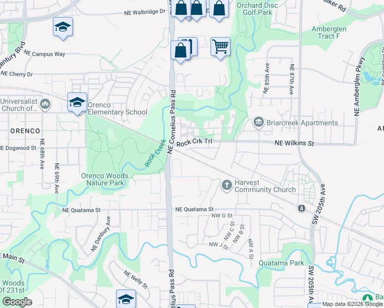 map of restaurants, bars, coffee shops, grocery stores, and more near 21514 Northeast Miriam Way in Hillsboro