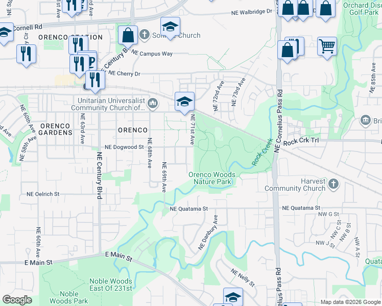 map of restaurants, bars, coffee shops, grocery stores, and more near 858 Northeast 71st Avenue in Hillsboro