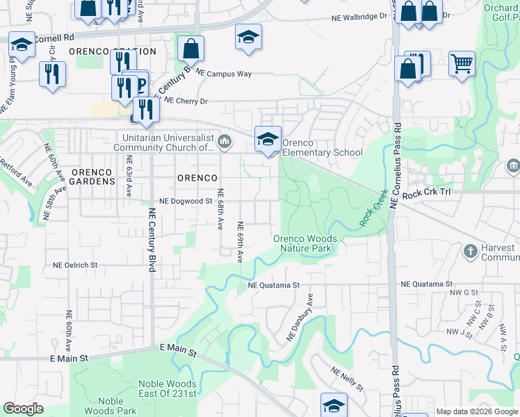 map of restaurants, bars, coffee shops, grocery stores, and more near 881 Northeast 70th Avenue in Hillsboro