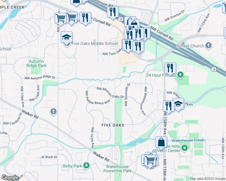 map of restaurants, bars, coffee shops, grocery stores, and more near 930 Northwest Muirfield Court in Beaverton