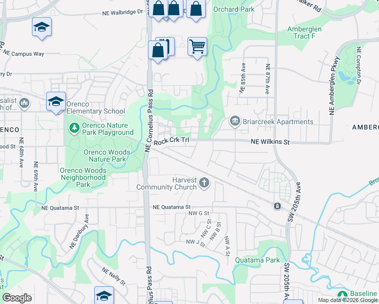 map of restaurants, bars, coffee shops, grocery stores, and more near 21300 Northeast Rockne Way in Hillsboro
