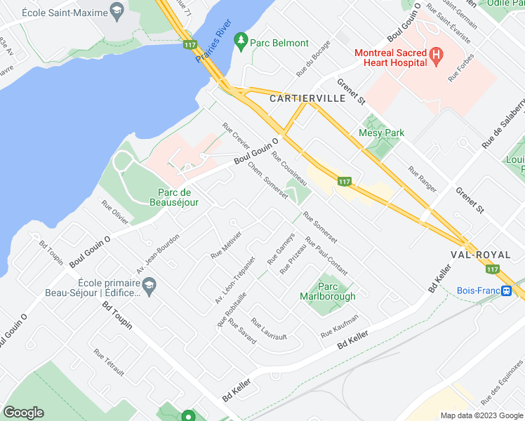 map of restaurants, bars, coffee shops, grocery stores, and more near 6683 Rue Métivier in Montréal