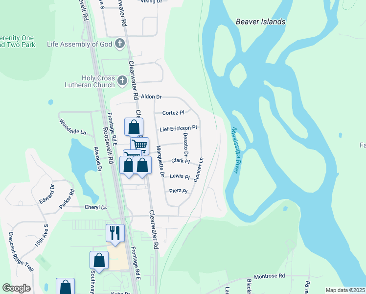 map of restaurants, bars, coffee shops, grocery stores, and more near 822 Lasalle Place in St. Cloud