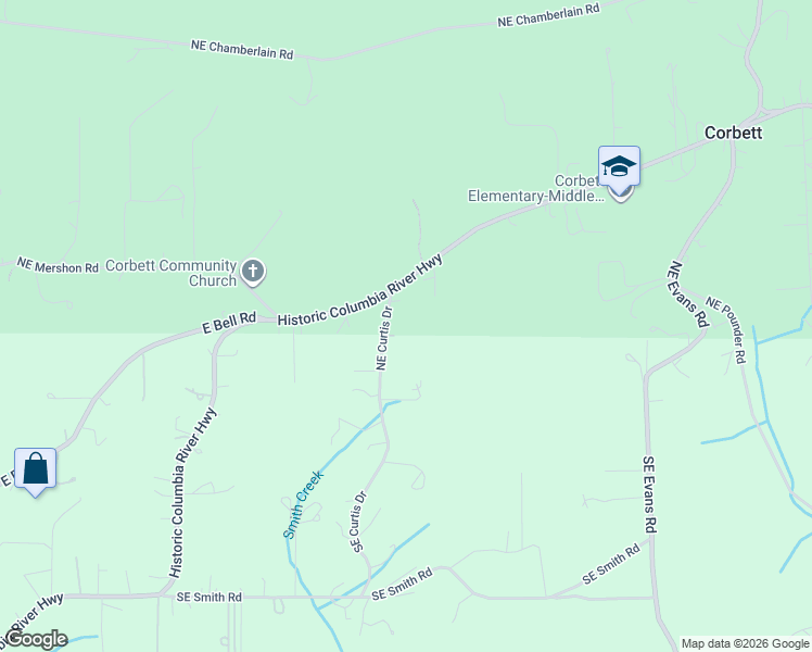 map of restaurants, bars, coffee shops, grocery stores, and more near 532 Northeast Curtis Drive in Corbett