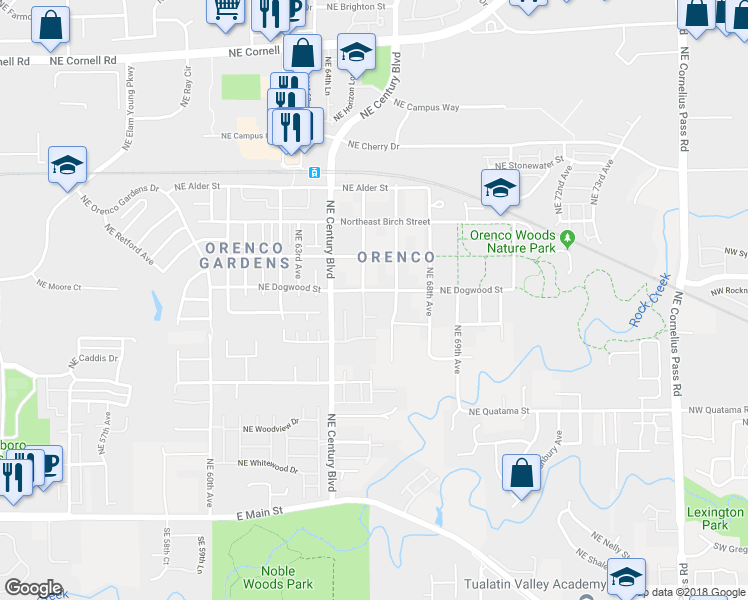 map of restaurants, bars, coffee shops, grocery stores, and more near 22968 Northwest Dogwood Street in Hillsboro