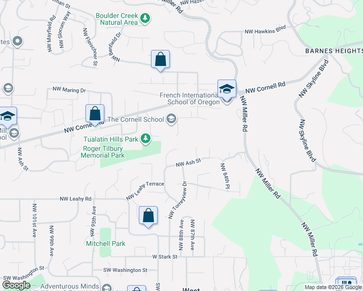 map of restaurants, bars, coffee shops, grocery stores, and more near 975 Northwest Torryview Lane in Portland