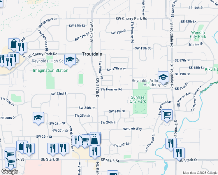 map of restaurants, bars, coffee shops, grocery stores, and more near 936 Southwest 20th Way in Troutdale
