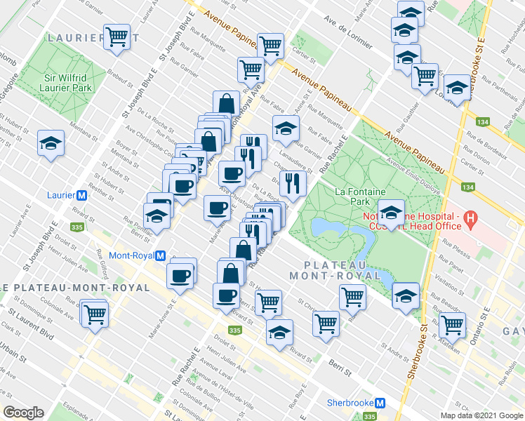 map of restaurants, bars, coffee shops, grocery stores, and more near 4267 Avenue Christophe-Colomb in Montreal