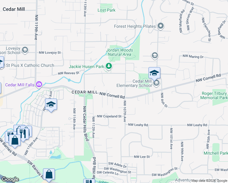 map of restaurants, bars, coffee shops, grocery stores, and more near 10887 Northwest Cornell Road in Portland