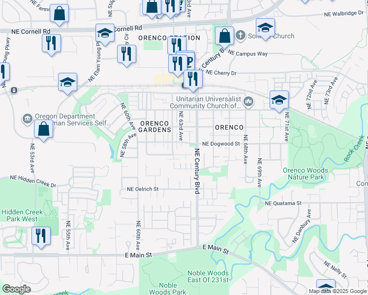 map of restaurants, bars, coffee shops, grocery stores, and more near 484 Northeast 63rd Way in Hillsboro
