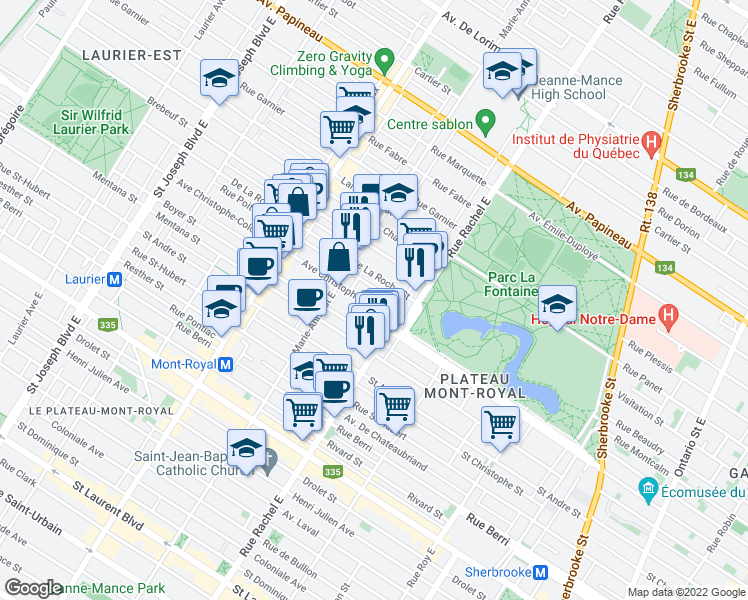 map of restaurants, bars, coffee shops, grocery stores, and more near 4267 Avenue Christophe-Colomb in Montreal