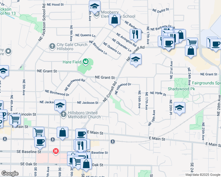 map of restaurants, bars, coffee shops, grocery stores, and more near 1193 Northeast Turner Drive in Hillsboro