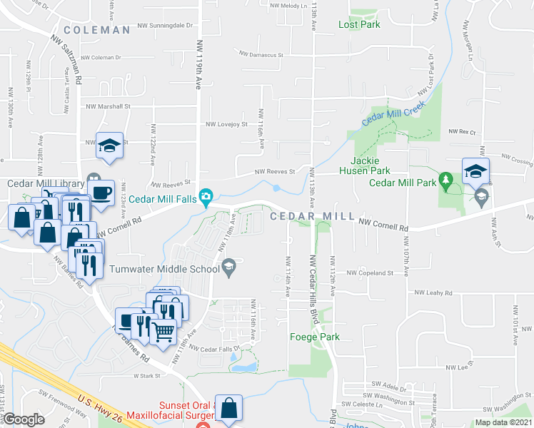 map of restaurants, bars, coffee shops, grocery stores, and more near 730 Northwest 118th Avenue in Portland