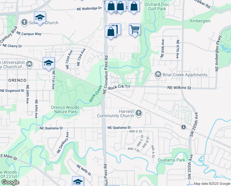 map of restaurants, bars, coffee shops, grocery stores, and more near 21514 Northeast Miriam Way in Hillsboro