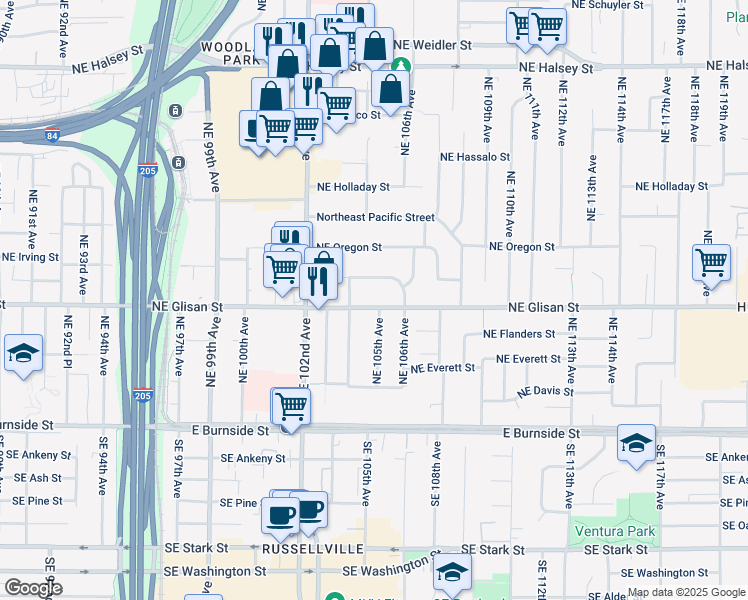 map of restaurants, bars, coffee shops, grocery stores, and more near 517 Northeast 106th Place in Portland