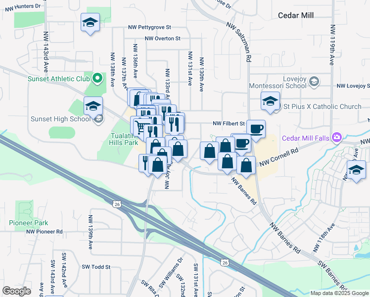 map of restaurants, bars, coffee shops, grocery stores, and more near 922 Northwest Joy Avenue in Portland
