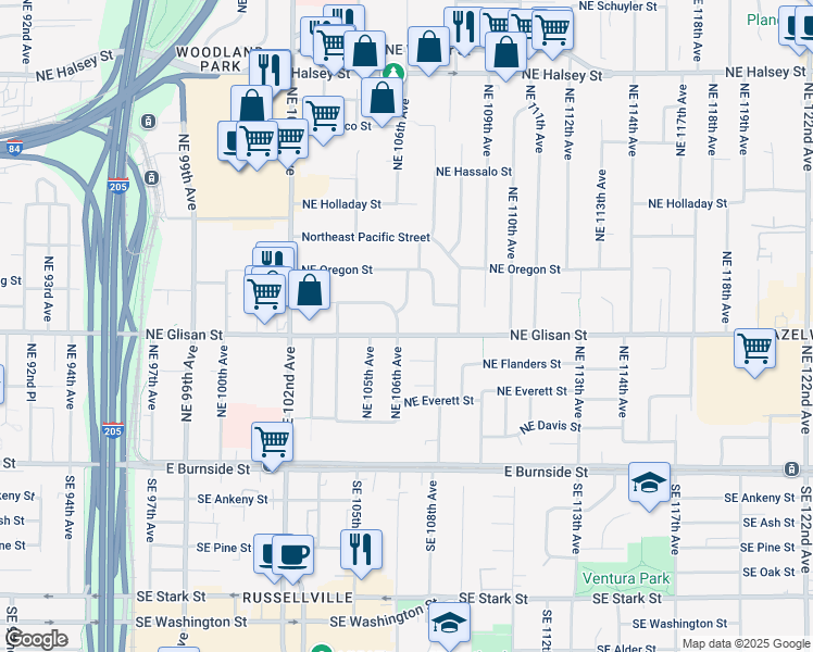 map of restaurants, bars, coffee shops, grocery stores, and more near 516 Northeast 106th Place in Portland