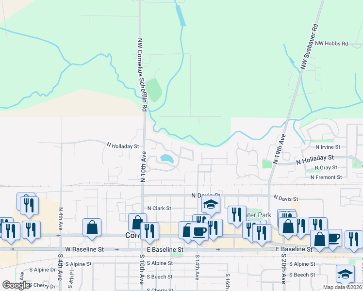 map of restaurants, bars, coffee shops, grocery stores, and more near 570 North 10th Avenue in Cornelius