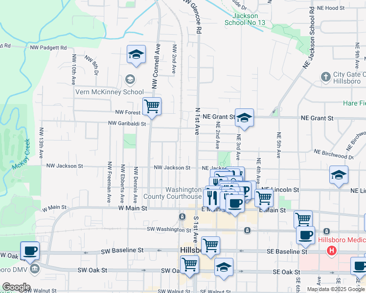 map of restaurants, bars, coffee shops, grocery stores, and more near 194 Northwest Rachel Street in Hillsboro