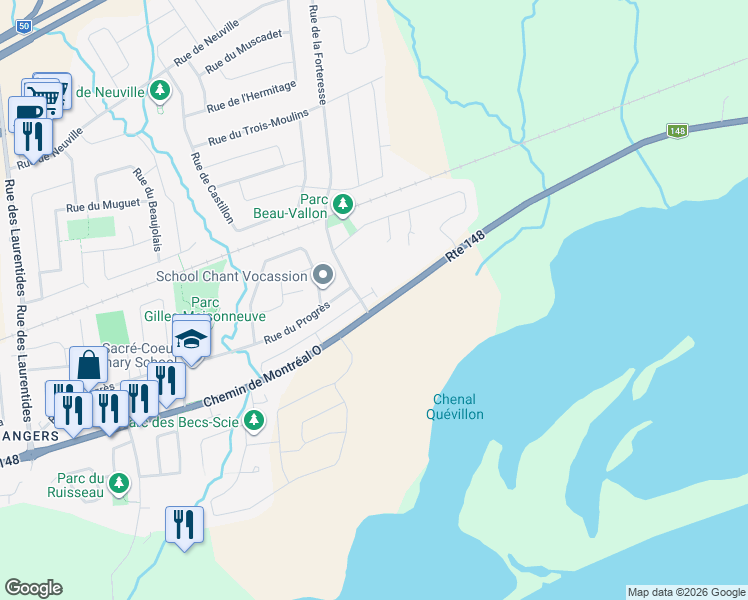 map of restaurants, bars, coffee shops, grocery stores, and more near 925 Chemin de Montréal Ouest in Gatineau