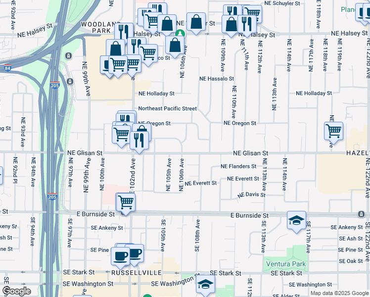 map of restaurants, bars, coffee shops, grocery stores, and more near 516 Northeast 106th Place in Portland