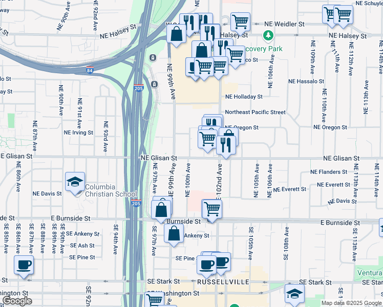 map of restaurants, bars, coffee shops, grocery stores, and more near 510 Northeast 100th Avenue in Portland