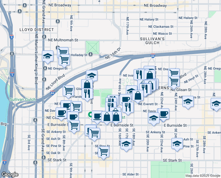 map of restaurants, bars, coffee shops, grocery stores, and more near 300 Northeast 12th Avenue in Portland
