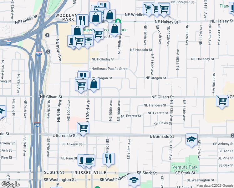 map of restaurants, bars, coffee shops, grocery stores, and more near 517 Northeast 106th Place in Portland