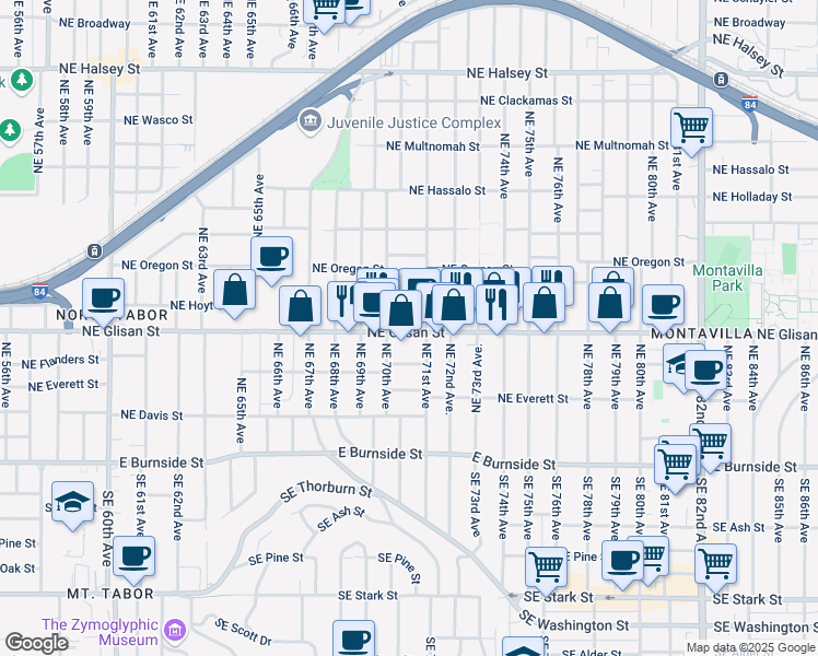 map of restaurants, bars, coffee shops, grocery stores, and more near 7035 Northeast Glisan Street in Portland