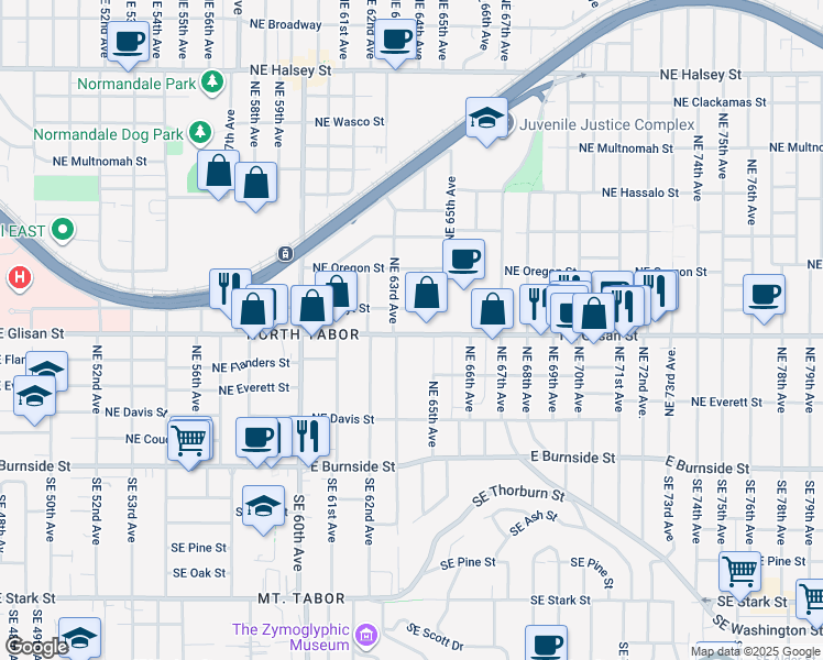 map of restaurants, bars, coffee shops, grocery stores, and more near 6323 Northeast Glisan Street in Portland