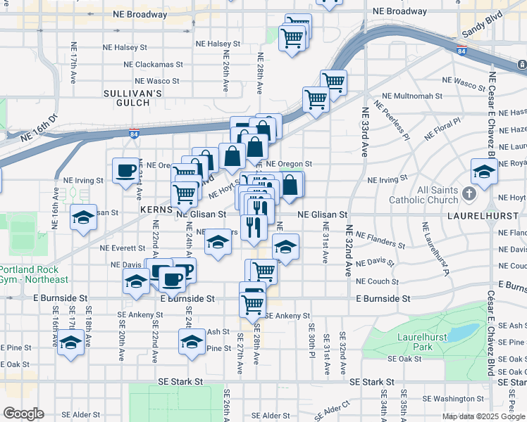 map of restaurants, bars, coffee shops, grocery stores, and more near in Portland