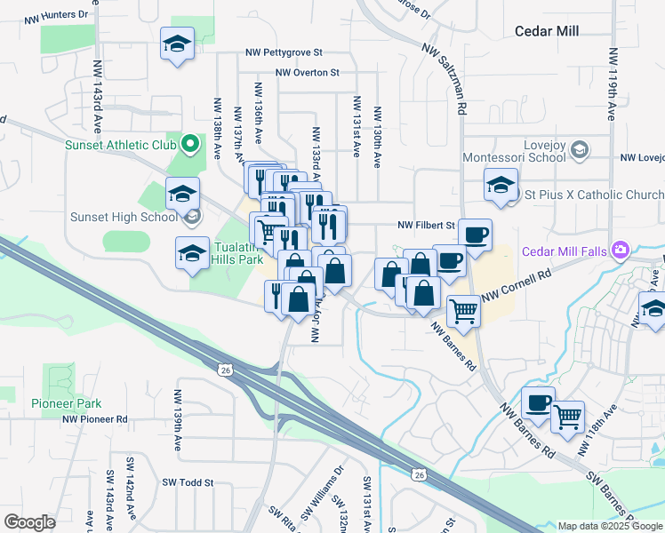 map of restaurants, bars, coffee shops, grocery stores, and more near 922 Northwest Joy Avenue in Portland