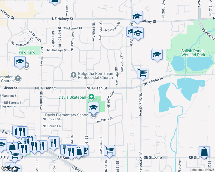 map of restaurants, bars, coffee shops, grocery stores, and more near 503 Northeast 197th Avenue in Portland