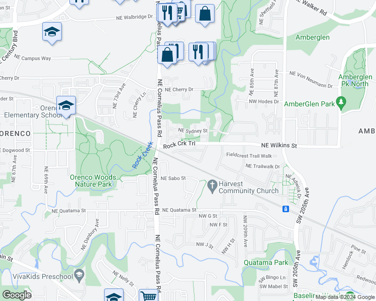 map of restaurants, bars, coffee shops, grocery stores, and more near 21303 Northeast Rockne Way in Beaverton