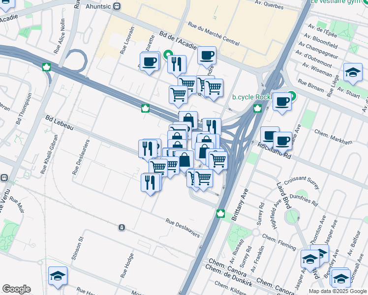 map of restaurants, bars, coffee shops, grocery stores, and more near in Montreal