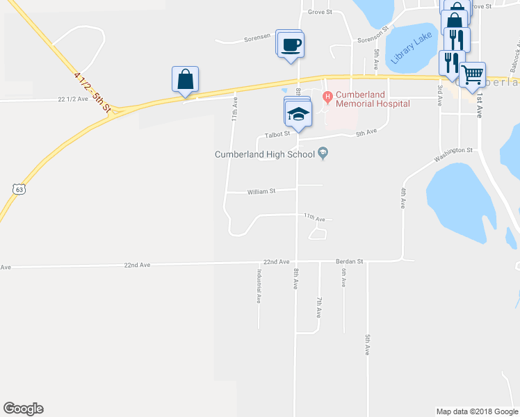 map of restaurants, bars, coffee shops, grocery stores, and more near 1540 Dani South Way in Cumberland