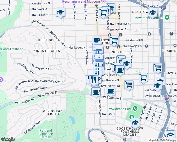 map of restaurants, bars, coffee shops, grocery stores, and more near in Portland