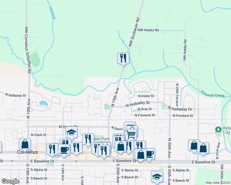 map of restaurants, bars, coffee shops, grocery stores, and more near 925 North 19th Avenue in Cornelius