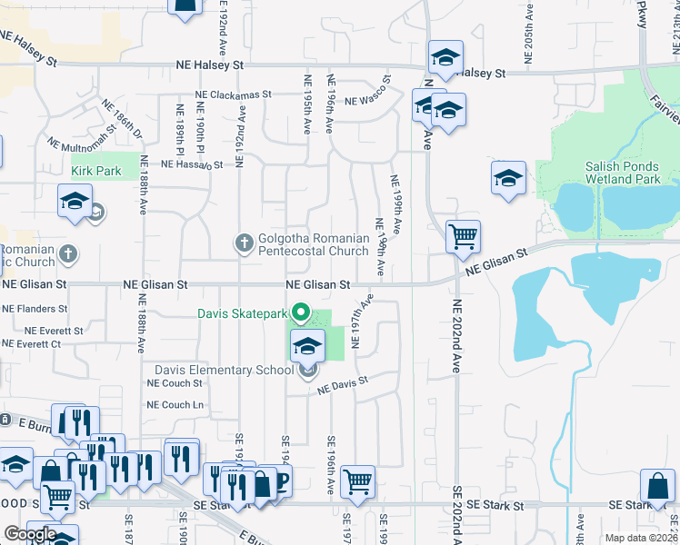 map of restaurants, bars, coffee shops, grocery stores, and more near 503 Northeast 197th Avenue in Portland
