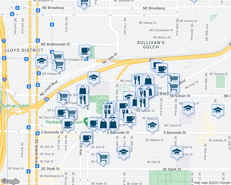 map of restaurants, bars, coffee shops, grocery stores, and more near 300 Northeast 12th Avenue in Portland
