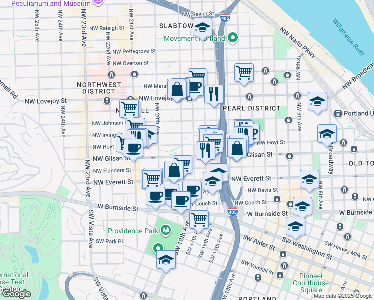 map of restaurants, bars, coffee shops, grocery stores, and more near in Portland