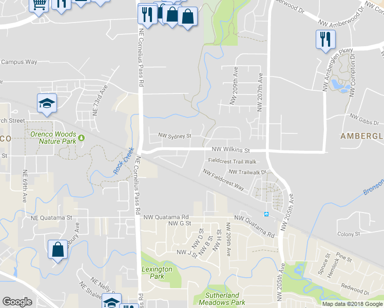 map of restaurants, bars, coffee shops, grocery stores, and more near 989 Northwest Wheelock Place in Hillsboro