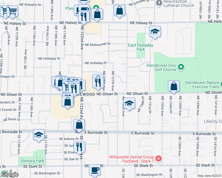 map of restaurants, bars, coffee shops, grocery stores, and more near 527 Northeast 127th Avenue in Portland