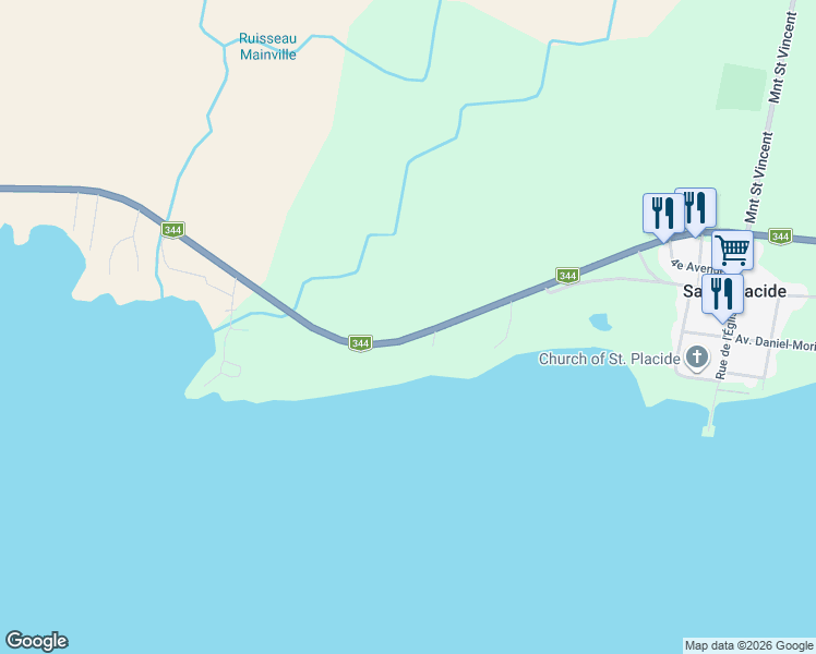 map of restaurants, bars, coffee shops, grocery stores, and more near 3320 Québec 344 in Saint-Placide