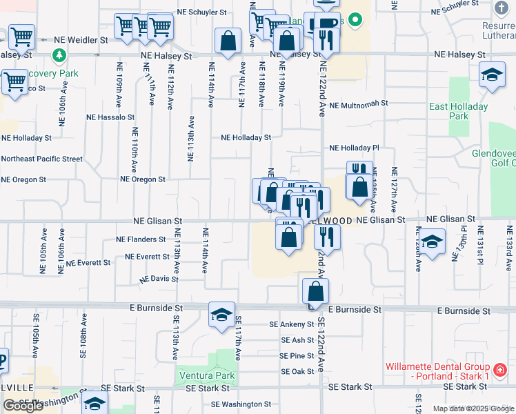 map of restaurants, bars, coffee shops, grocery stores, and more near 548 Northeast 117th Avenue in Portland