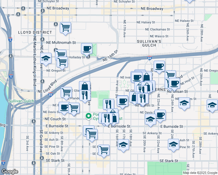 map of restaurants, bars, coffee shops, grocery stores, and more near 515 Northeast 15th Avenue in Portland
