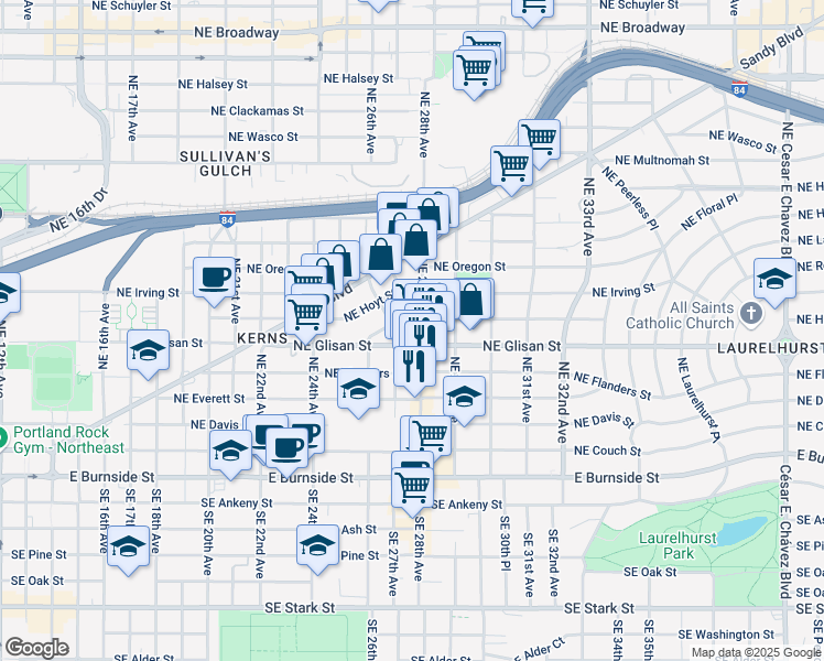 map of restaurants, bars, coffee shops, grocery stores, and more near in Portland