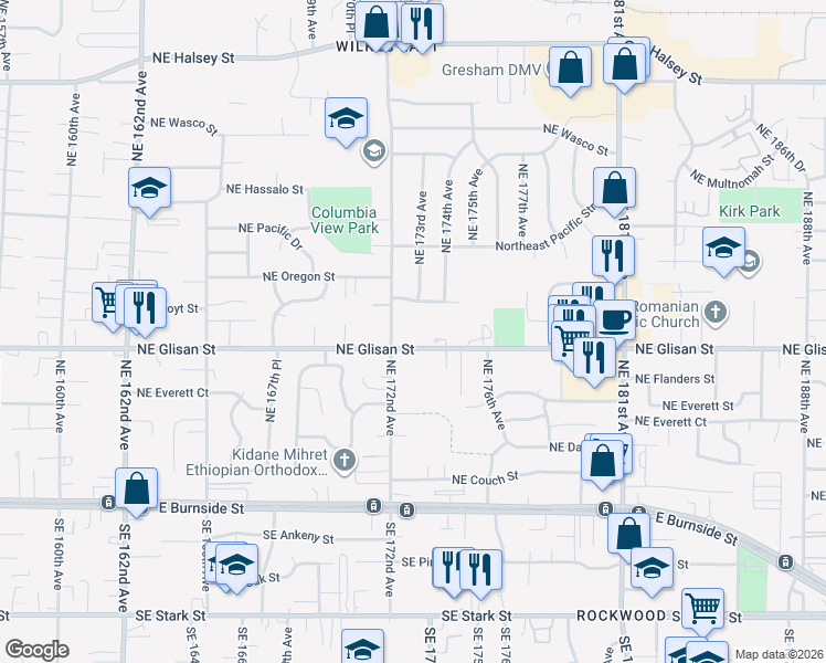 map of restaurants, bars, coffee shops, grocery stores, and more near in Gresham