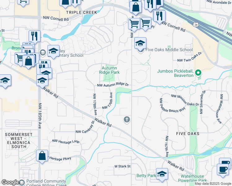 map of restaurants, bars, coffee shops, grocery stores, and more near 970 Northwest 176th Avenue in Beaverton