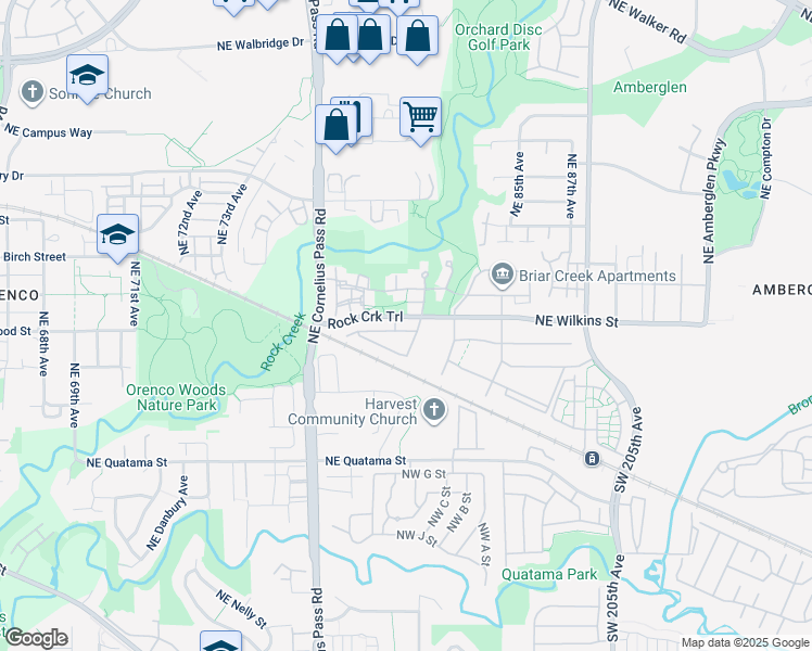 map of restaurants, bars, coffee shops, grocery stores, and more near 21303 Northeast Rockne Way in Beaverton